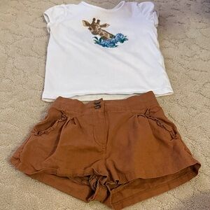 Janie and Jack White Giraffe Tee with Brown High Waist Shorts